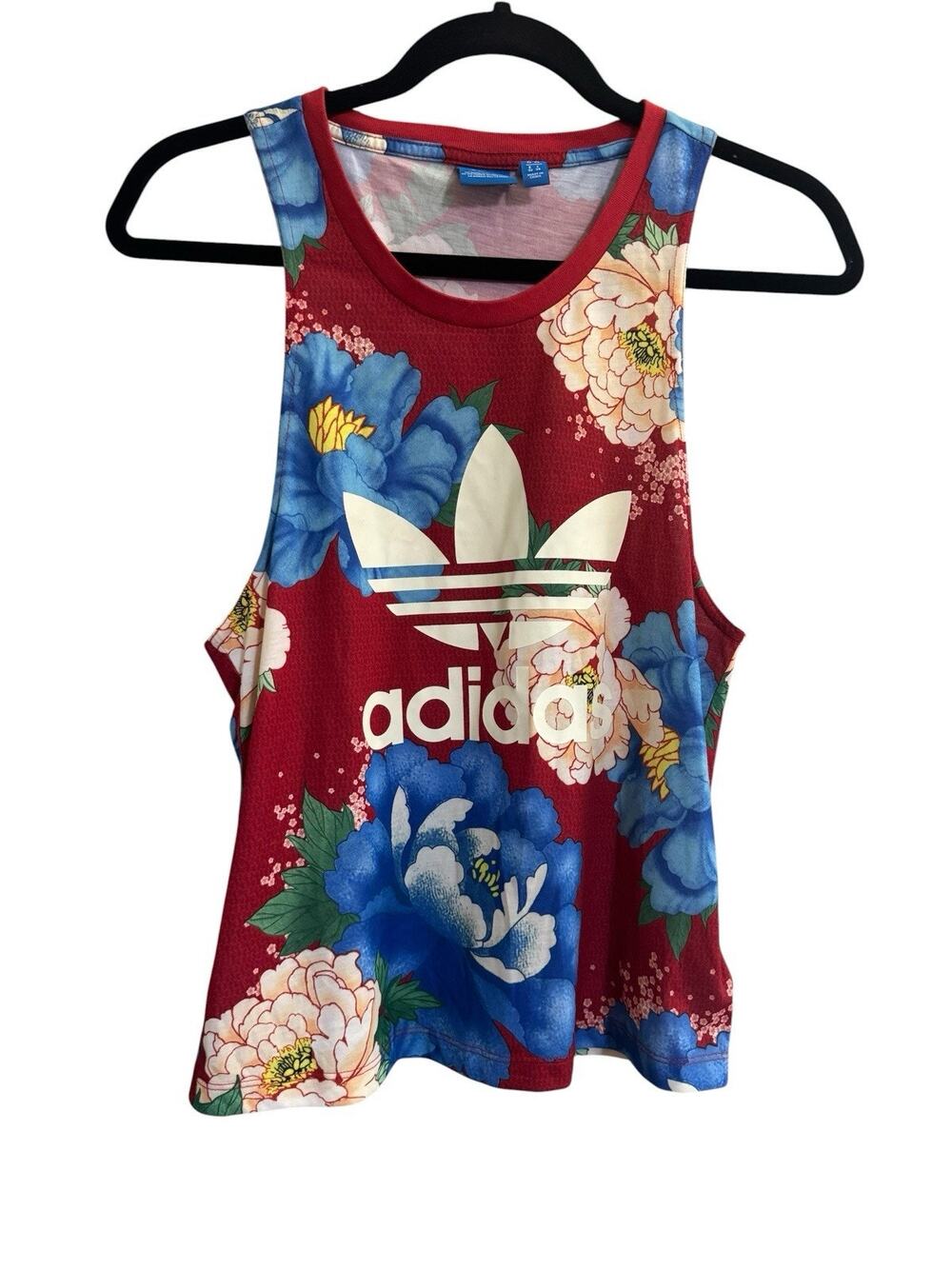 Adidas X Farm Rio Size XS Chita Red Floral Print Tank Top Athletic #6950